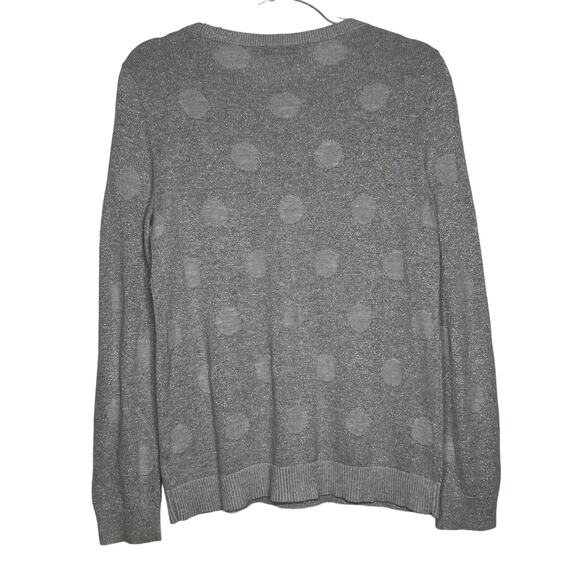 LIZ CLAIBORNE Metallic Silver Sweater Polka Dot Crew Neck Oversized Fit Size L - Picture 3 of 6